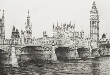Westminster Bridge London, 2006, (blæk på papir)